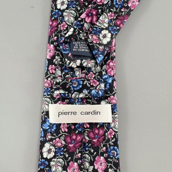 Pierre Cardin Black / Multi Flowers Men's Tie 3 1/4" x 61" - Picture 3 of 3
